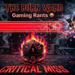 A shattered, glowing crimson health bar dropping abruptly to zero, with a D20 engulfed in digital, glitching flames, landing hard on a "Critical Miss" (a 1).