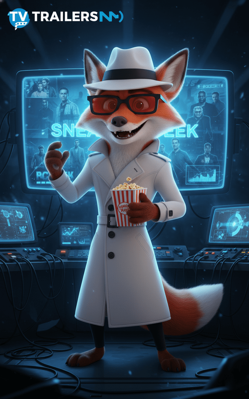 White Spy Cinefox smashing on some popcorn in the broadcast studio, watching the next hot trending TV Series trailers. Used to Represent the TV Trailers Category on Cinesist.com