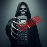 grim reaper holding TV remote with 'CANCELLED' stamp on screen