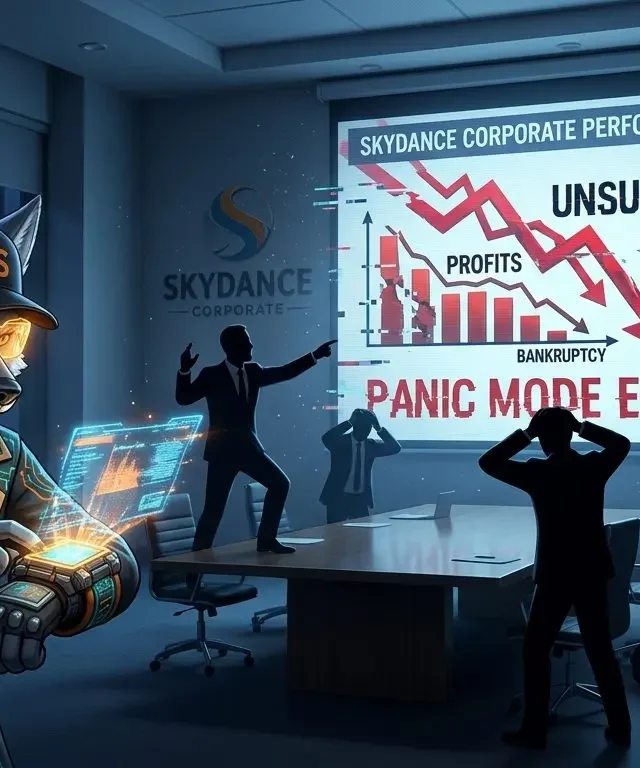 an image of Cipher hacking Skydance corporate media projection screen to make it look so bad! Yes the executives are paniced.