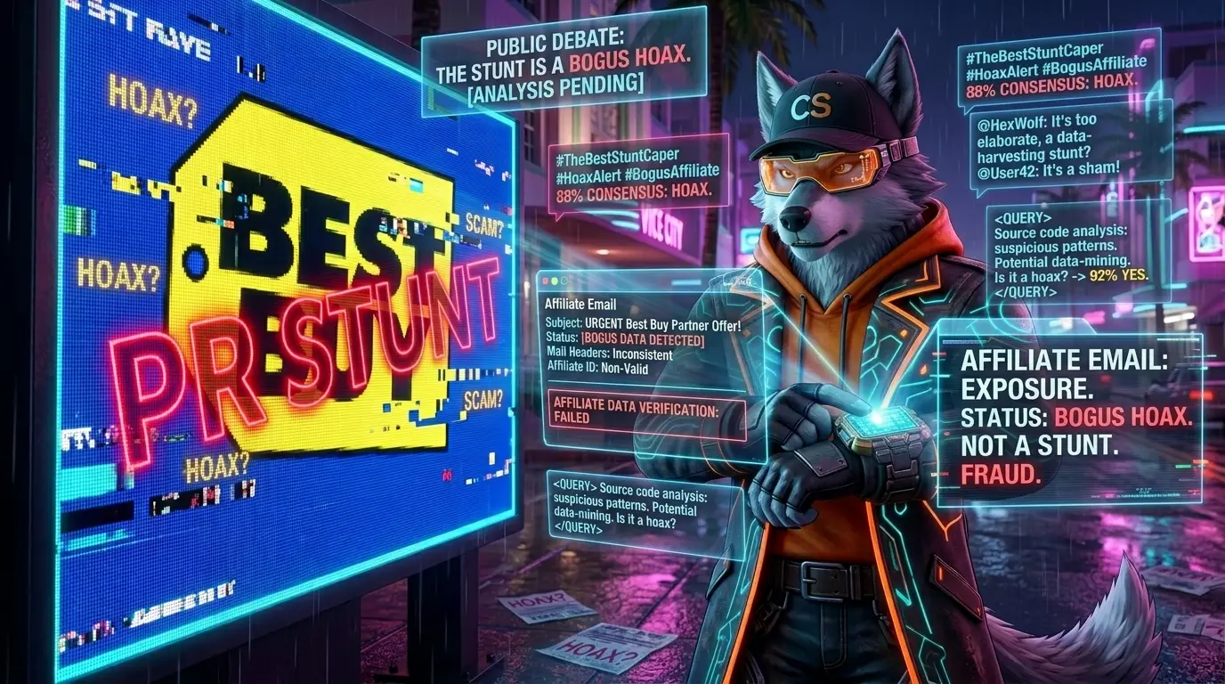 Cipher the Disruptor scanning a Best Buy leak for PR manipulation.