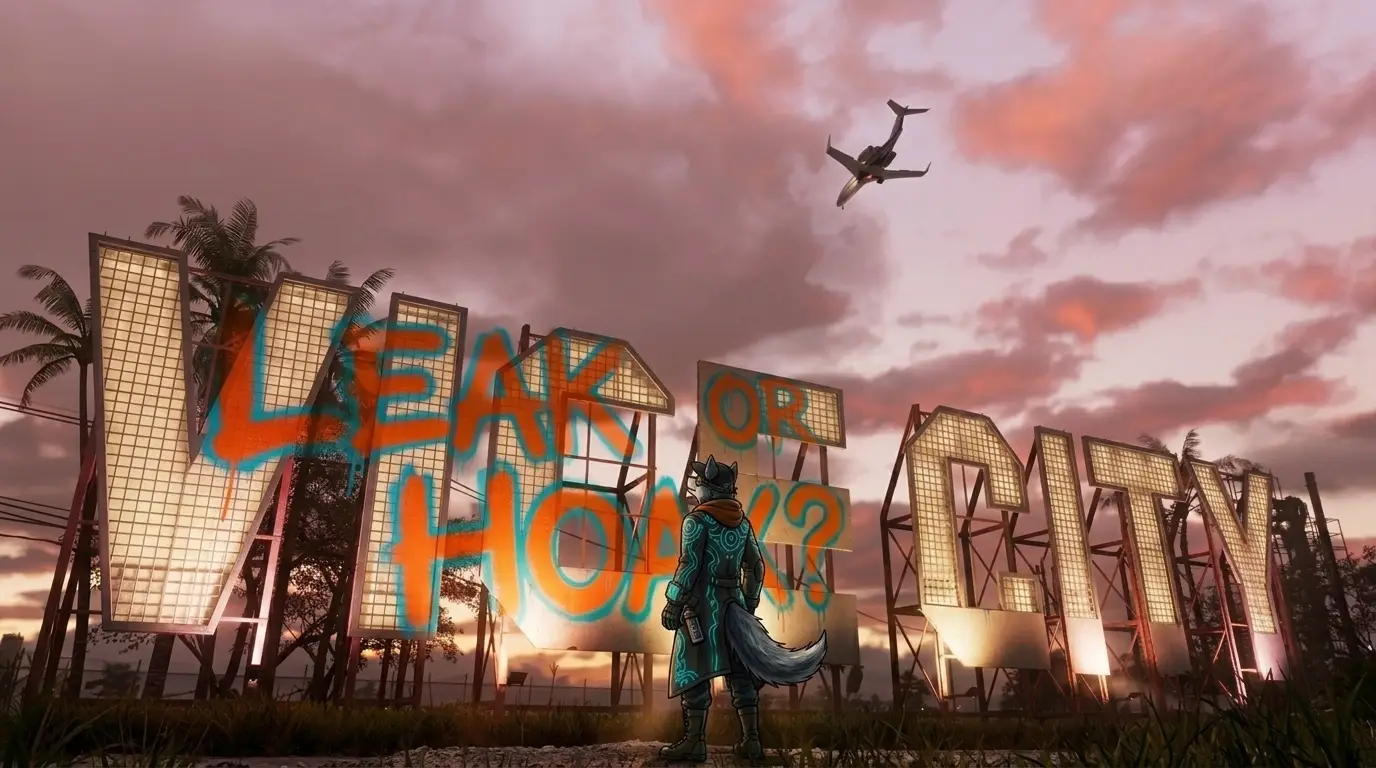 Cipher spray-painted the question over the GTA VI logo. "leak or Hoax?" in orange and green. 