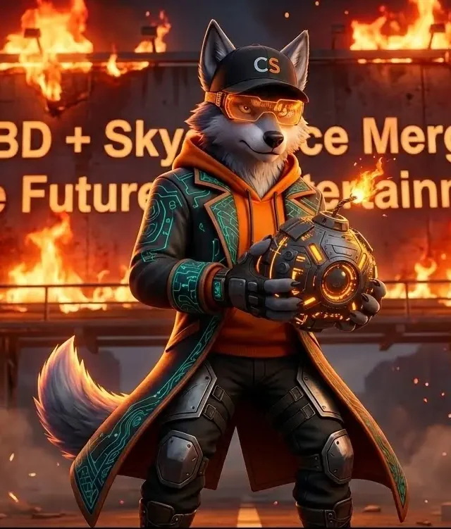 an image of Cipher standing in front og a flaming billboard representing Warner Bros and Skydance "The Future of Entertainment" while holding his bunker buster bomb. What do you think he is going to do with that?