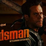 Kevin Bacon, as The Bondsman, holds a large chainsaw over his shoulder with a determined expression, looking directly at the viewer. The title "The Bondsman" and tagline "HE'S GONNA CATCH HELL" are visible on the movie poster.